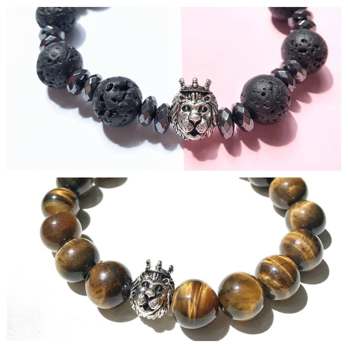 2 Löwe Kopf Armbänder Männer Tiger Auge Armbänder. Tigerauge Armband. Tigerauge Perlen. Schwarzer Edelstein Herren Armband von FeelTheAmberBoutique