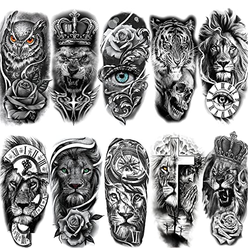 Feelairy 10 Blätter Groß Tiger Löwe Temporäre Tattoos Männer Frauen Arm, Wasserdicht 3D Temporary Tattoo Schwarz Schädel Halloween Fake Tattoo Aufkleber Tiere Blume für Erwachsene Kinder Feelairy 10 Blätter Groß Tiger Löwe Temporäre Tattoos Männer Frauen Arm, Wasserdicht 3D Temporary Tattoo Schwarz Schädel Halloween Fake Tattoo Aufkleber Tiere Blume für Erwachsene Kinder von Feelairy