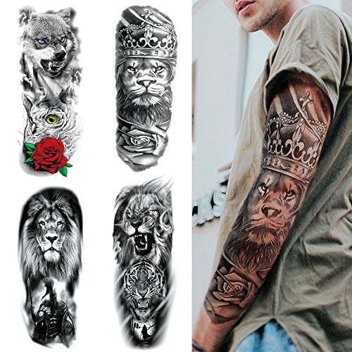 Feelairy 4 Blätter Vollarm Temporäre Tattoos - Extra Groß, Schwarz, Fake Arm Tiere Tattoos Sticker Für Männer Frauen Feelairy 4 Blätter Vollarm Temporäre Tattoos - Extra Groß, Schwarz, Fake Arm Tiere Tattoos Sticker Für Männer Frauen von Feelairy