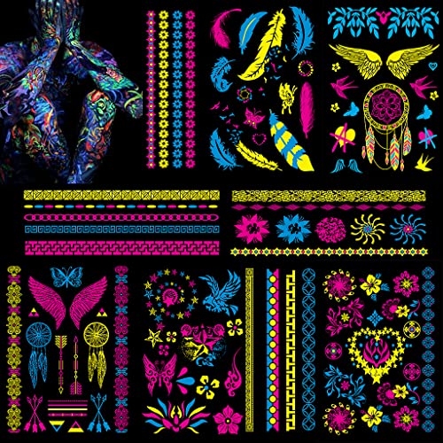 Feelairy 7 Blatt Groß Klebetattoos Temporäre Neon Tattoos, Glitzer Schwarzlicht Schminke UV Body Face Painting Tätowierung Tattoos Aufklebe für Maskerade Halloween Karneval Schminke Feelairy 7 Blatt Groß Klebetattoos Temporäre Neon Tattoos, Glitzer Schwarzlicht Schminke UV Body Face Painting Tätowierung Tattoos Aufklebe für Maskerade Halloween Karneval Schminke von Feelairy