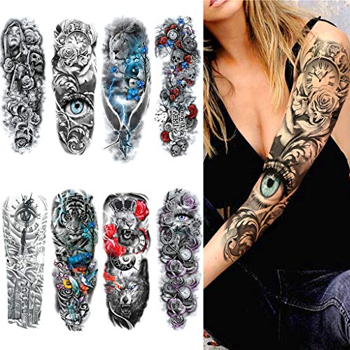 Feelairy 8 Blätter Full Arm Temporäre Tattoos - Extra Groß Vollarm Tätowierung Schwarz Klebe Aufkleber Fake Arm Tattoo Tiere Sticker Für Männer Frauen Feelairy 8 Blätter Full Arm Temporäre Tattoos - Extra Groß Vollarm Tätowierung Schwarz Klebe Aufkleber Fake Arm Tattoo Tiere Sticker Für Männer Frauen von Feelairy