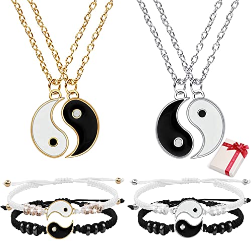 Feelairy 8pcs Yin Yang Armbänder Halskette Set, Verstellbare Pärchen Armband Ying YangKette, Tai Chi Armband Freundschaftsarmband Beste Freund Halskette, BFF Geschenke für Freund Freundin von Feelairy