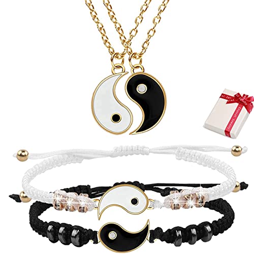 Feelairy Yin Yang Armbänder Halskette Set, Verstellbares Pärchen Armband, Tai Chi Freundschaft Beste Freund Halskette, Matching Yin Yang Seil, BFF Geschenke für Mädchen Freundin (Gold) Feelairy Yin Yang Armbänder Halskette Set, Verstellbares Pärchen Armband, Tai Chi Freundschaft Beste Freund Halskette, Matching Yin Yang Seil, BFF Geschenke für Mädchen Freundin (Gold) von Feelairy