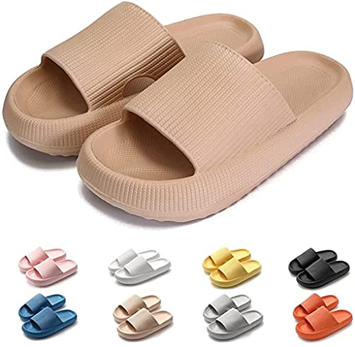 Feelan Cloud Slides für Damen und Herren, Kissengleiter, Hausschuhe, Badezimmer, Massagesandalen, schnell trocknend, EVA, offene Zehen, Duschhaus, Zuhause, Schuhe, ultrapolster, dicke Sohle, Khaki, von Feelan