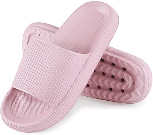 Feelan Cloud Slides für Damen und Herren, Kissengleiter, Hausschuhe, Badezimmer, Massagesandalen, schnell trocknend, EVA, offene Zehen, Duschhaus, Zuhause, Schuhe, ultrapolster, dicke Sohle, Rosa, von Feelan