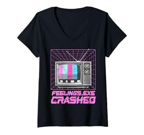 Damen Feelings Exe Crashed TV-Grid-Design im Retro-Look T-Shirt mit V-Ausschnitt Damen Feelings Exe Crashed TV-Grid-Design im Retro-Look T-Shirt mit V-Ausschnitt von Feelcode Culture