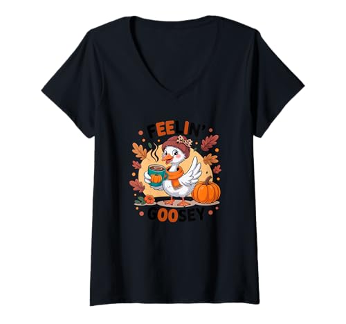 Damen Feelin Goosey - Herbstgans - Halloween - Kürbis - Herbst T-Shirt mit V-Ausschnitt Damen Feelin Goosey - Herbstgans - Halloween - Kürbis - Herbst T-Shirt mit V-Ausschnitt von Feelin Goosey - Silly Goose