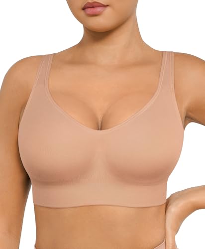 FeelinGirl BH Damen ohne Bügel Seamless Push Up Komfort Klassische BHS Große Brüste Starker Halt 3 Haken-Rückenverschluss Beige M von FeelinGirl