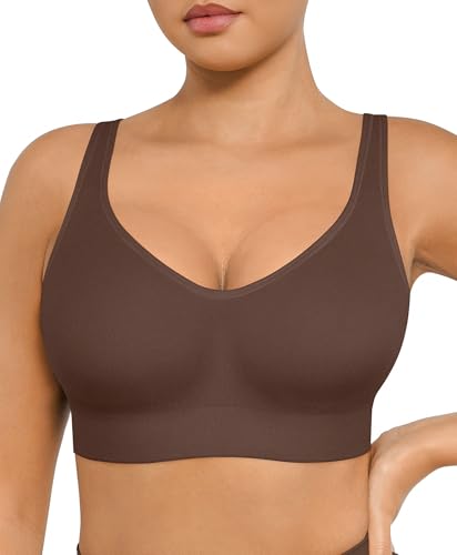 FeelinGirl BH Damen ohne Bügel Seamless Push Up Komfort Klassische BHS Große Brüste Starker Halt 3 Haken-Rückenverschluss Dunkelbraun XL von FeelinGirl
