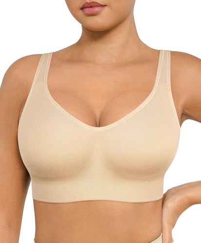 FeelinGirl BH Damen ohne Bügel Seamless Push Up Komfort Klassische BHS Große Brüste Starker Halt 3 Haken-Rückenverschluss Hautfarbe M von FeelinGirl
