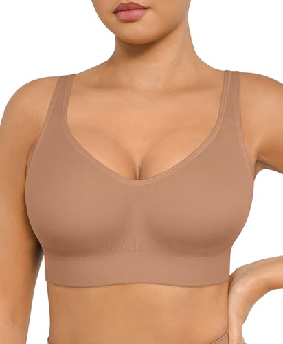 FeelinGirl BH Damen ohne Bügel Seamless Push Up Komfort Klassische BHS Große Brüste Starker Halt 3 Haken-Rückenverschluss Hellbraun S von FeelinGirl