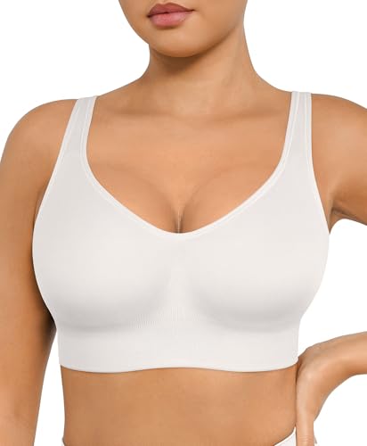 FeelinGirl BH Damen ohne Bügel Seamless Push Up Komfort Klassische BHS Große Brüste Starker Halt 3 Haken-Rückenverschluss Weiß M von FeelinGirl
