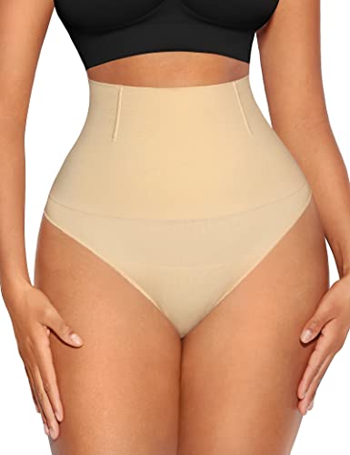 FeelinGirl Shapewear Tanga Damen Bauchweg Unterhose Nahtlos Mittle Taille Miederslip Shaping String Abdomen Doppelschichtig Beige 3XL/4XL von FeelinGirl