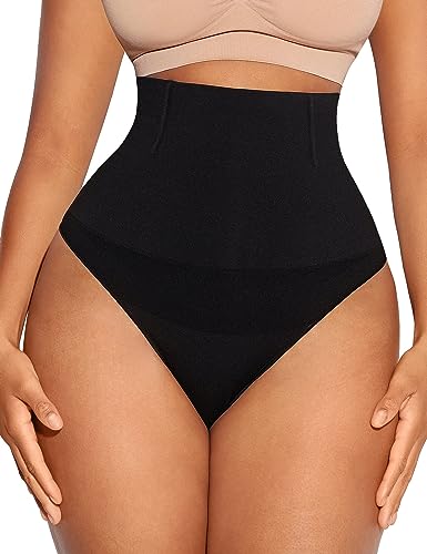 FeelinGirl Damen Shapewear Tanga – Mittlere Taille mit Verlängerter Bauchabdeckung und Anti-Roll Design Schwarz XL/XXL von FeelinGirl