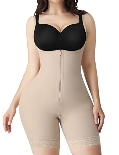 FeelinGirl Damen Formende Bodys Hohe Taille mit Reißverschluss Vorne Shapewear Miederpants mit Verstellbaren Trägern Bauchweg Body Shaper Ganzkörper Mieder Bodysuit Hautfarbe XS von FeelinGirl