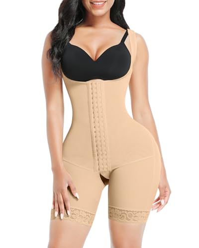 FeelinGirl Damen Formende Bodys Bauch Weg Shapewear mit 3 Reihen Haken Figurformender mit Breite Schultergurte Taillenformer Hohe Taille Angenehm Shaping Bodysuit Beige XL von FeelinGirl