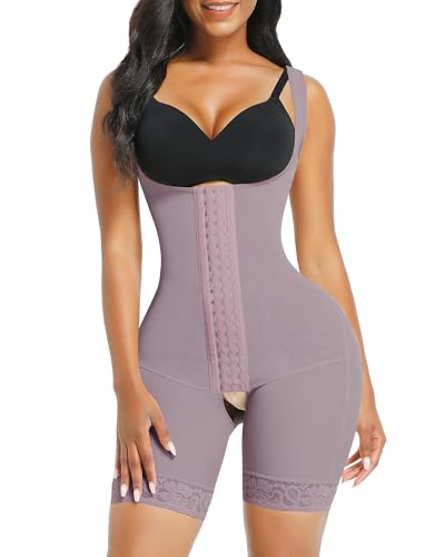 FeelinGirl Damen Formende Bodys Bauch Weg Shapewear mit 3 Reihen Haken Figurformender mit Breite Schultergurte Taillenformer Hohe Taille Angenehm Shaping Bodysuit Braun XS von FeelinGirl