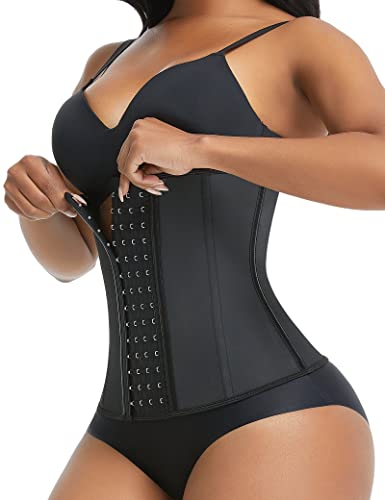 FeelinGirl Waist Trainer Damen Korsett mit 4 Reihen Haken Bauchweg Taillenmieder aus Latex Unterbrust Korsage mit 9 Stahlknochen Schwarz 3XL von FeelinGirl