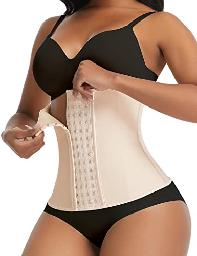 FeelinGirl Waist Trainer Damen Korsett mit 4 Reihen Haken Bauchweg Taillenmieder aus Latex Unterbrust Korsage mit 9 Stahlknochen Beige 3XL von FeelinGirl