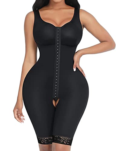 FeelinGirl Shapewear Damen Bauchweg Full Body Shaper mit 3 Haken Verstellbar Miederbody Stark Formend Ganzkörper Schenkel Schlankmacher Po Push Up Überbrust Formende Bodys Schwarz XXL von FeelinGirl