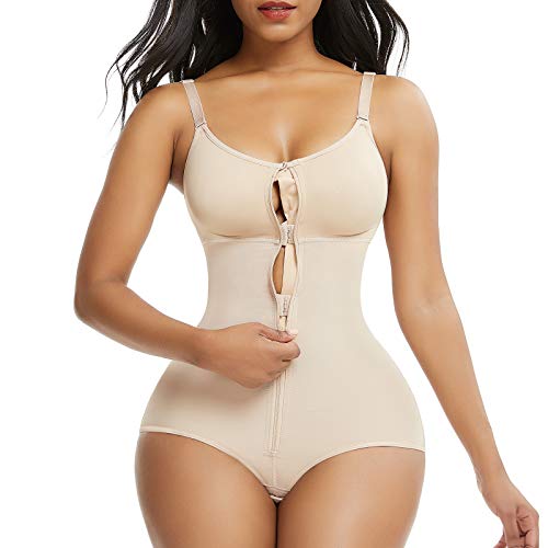 FeelinGirl Damen Shapewear Formender Full Body Shaper mit Reißverschluss Slimming Mieder-Body Bauchweg Shaping-Body Unsichtbar Figurenformend Unterhose Beige M von FeelinGirl