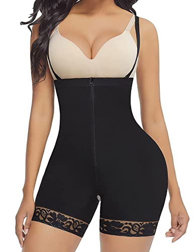 FeelinGirl Miederhose Stark Formend Hohe Taille Shaping Hose Bauchweg für Damen Shapewear mit Abnehmbare und Einstellbare Träger Hourglass Bodyshape Offener Schritt Schwarz XXL von FeelinGirl