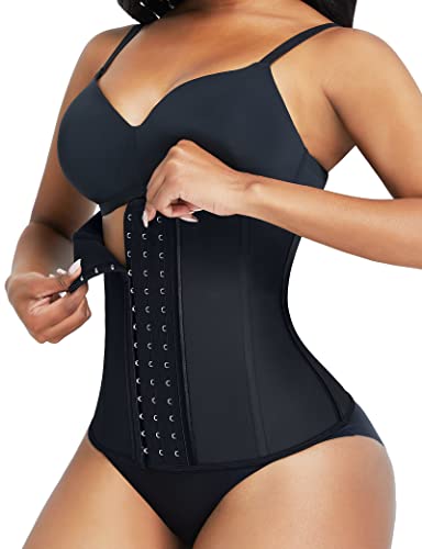 FeelinGirl Damen Korsage mit 9 Stahlknochen Korsett Shapewear Waist Cincher Latex Taillenmieder Shapewear Unterbrust Korsett Cincher Shaper Body Bauchweg Corsage mit 3 Reihen Haken Schwarz 4XL von FeelinGirl