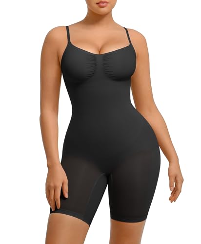 FeelinGirl Formende Bodys Bauch Weg Nahtlos Shapewear Ganzkörper Überbrust Mieder-Body Butt Lifter Rückenstütze Oberschenkel Schlanker mit Verstellbarer Riemen Schwarz M/L von FeelinGirl