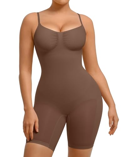 FeelinGirl Formende Bodys Bauch Weg Nahtlos Shapewear mit Verstellbarer Riemen Ganzkörper Body Shaper Überbrust Figurenformend Mieder-Body Butt Lifter Rückenstütze Braun M/L von FeelinGirl