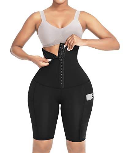 FeelinGirl Formende Bodys Bauchweg Shapewear-Shorts für Damen Yoga Legging Oberschenkel Schlanker Miederpants Knielänge mit Hosentasche Hohe Taille Schwarz L von FeelinGirl