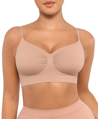 FeelinGirl Nahtlose Komfort-BHS Ungepolstert Bralettes für Damen ohne Bügel mit Bequem Unterstützend für Jeden Tag Pullover-BH Große Größen Beige L von FeelinGirl