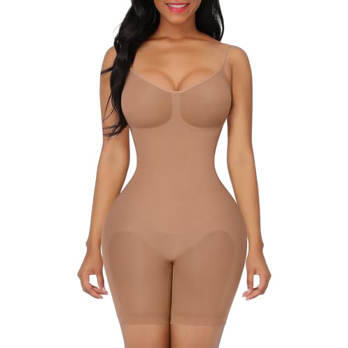 FeelinGirl Shapewear Bodysuit Nahtlos V-Ausschnitt Formende Bodys für Damen Bauch Weg Überbrust Seamless Body Shaper mit Verstellbarer Riemen Leichter Kaffee 3XL/4XL von FeelinGirl