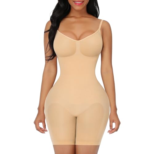 FeelinGirl Shapewear Bodysuit Nahtlos V-Ausschnitt Formende Bodys für Damen Bauch Weg Überbrust Seamless Body Shaper mit Verstellbarer Riemen Ocker 3XL/4XL von FeelinGirl