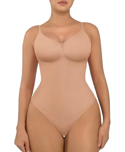 FeelinGirl Shapewear Damen Body Bauchweg Nahtlos Bodysuit V-Ausschnitt Formende Sringbody Überbrust Seamless Bodyshape mit Verstellbarer Riemen Ton 3XL/4XL von FeelinGirl
