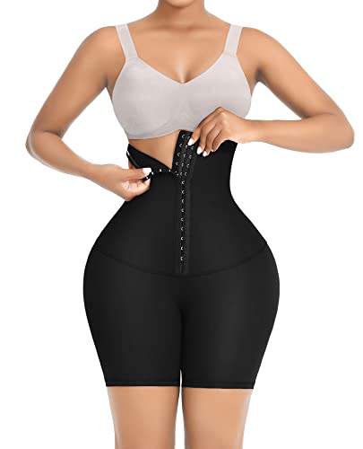 FeelinGirl Shorts-Leggings Bauch Weg Miederpants Yoga Shapewear-Shorts für Damen Hohe Taille Bauchkontrolle mit 3 Reihen Haken und Öse Oberschenkelkontrolle Schwarz 3XL von FeelinGirl