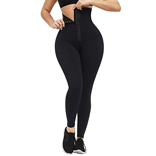 FeelinGirl Shorts-Leggings Bauch Weg Miederpants Yoga Shapewear-Shorts für Damen Hohe Taille Bauchkontrolle mit 3 Reihen Haken und Öse Oberschenkelkontrolle Schwarz L von FeelinGirl