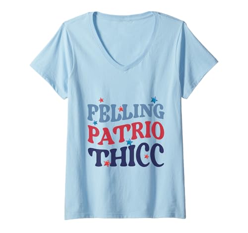 Damen Feeling Patriot Thicc Shirt America Funny 4th Juli USA Zitat T-Shirt mit V-Ausschnitt Damen Feeling Patriot Thicc Shirt America Funny 4th Juli USA Zitat T-Shirt mit V-Ausschnitt von Feeling Patriot Thicc Tee Shirts