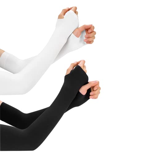Feelorna 2 Pairs Kühlarm Ärmel für Frauen und Männer, UV-Schutz Atmungsaktive Arm Ärmel, Kompression Outdoor Sport Ärmel zum Abdecken für Radfahren Wandern (Mit Daumenloch) von Feelorna