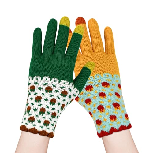 Feelorna Damen Winterhandschuhe, Winter Warm Touchscreen Handschuhe Elastische Strickhandschuhe, Nette Blumen Muster Texting Thermohandschuhe für das Arbeiten Radfahren Laufen von Feelorna