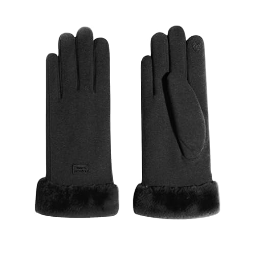 Feelorna Frauen Winterhandschuhe, 360° Winddichte Plüsch Manschette Thermische Touchscreen Handschuhe, Fleece gefütterte weiche Handschuhe für Outdoor Fahren Radfahren (Schwarz) von Feelorna