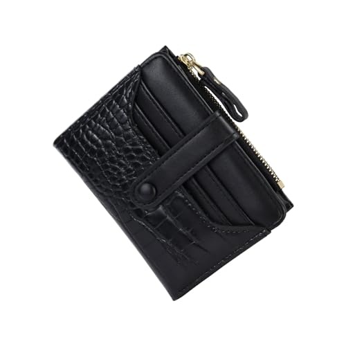 Feelorna Geldbörse Damen klein, PU Leder Damen Geldbeutel mit Mehreren Kartenfächern Kreditkartenetui, Mini Kurzformat Portemonnaie mit Reißverschluss Münzfach und Ausweisfach (Schwarz) von Feelorna