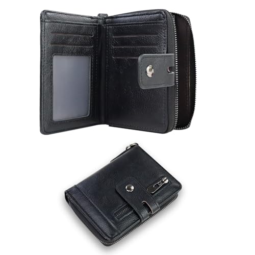 Feelorna Herren-Geldbörsen, weiches Leder mit Münzfach mit Reißverschluss, großes Fassungsvermögen, Kreditkartenetui mit mehreren Kartenfächern und Kleingeldfach, Schwarz , 9.5 x 12.5 x 3 cm / 3.75 x von Feelorna