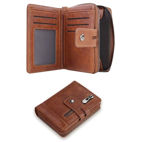 Feelorna Herren-Geldbörsen, weiches Leder mit Münzfach mit Reißverschluss, großes Fassungsvermögen, Kreditkartenetui mit mehreren Kartenfächern und Kleingeldfach, braun, 9.5 x 12.5 x 3 cm / 3.75 x von Feelorna