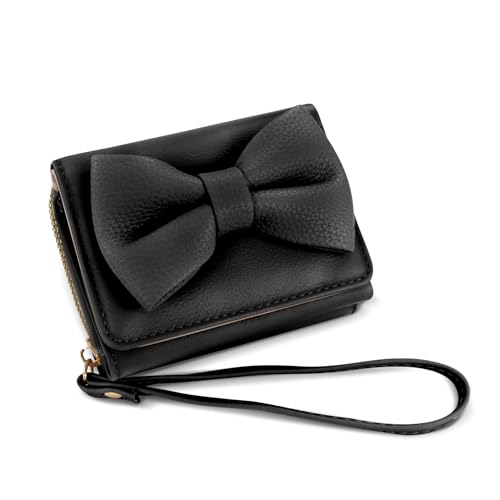 Feelorna Kleine Geldbörse für Damen, dreifach gefaltete Geldbörse aus PU-Leder mit Münzfach mit Reißverschluss und mehreren Kartenfächern, niedlicher Schleife, Kreditkartenhalter, Münzbörse mit von Feelorna