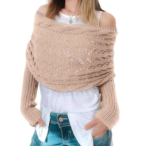 Feelorna Multifunktionaler Schal mit Ärmeln für Damen, lange Warme Gestrickter Schal Sweater Wrap mit Ärmeln, Mode Winterschal Weiche Boho Pashmina Schal für Damen von Feelorna