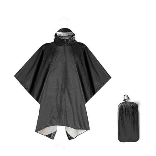 Feelorna Wasserdicht Regenponcho Damen Herren, Wiederverwendbar Regenmantel mit Kapuze für Erwachsene 3 in 1 Multifunktional Regencape für Wandern Camping Reiten von Feelorna
