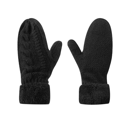 Feelorna Winter Handschuhe Damen, Thermal Strickhandschuhe Mode Fleece Futter Winterhandschuhe, Dicke Gestrickte Handschuhe für kaltes Wetter im Freien(Schwarz) von Feelorna