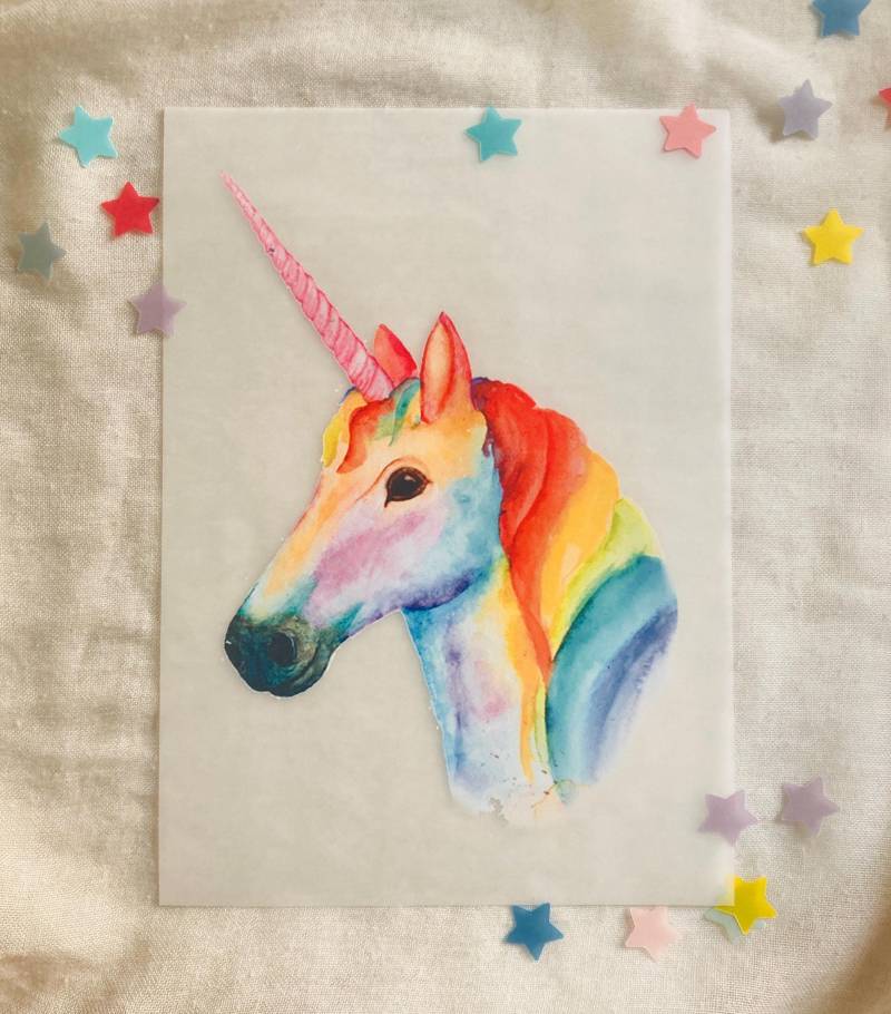 Einhorn Bügelbild, Din A5, Regenbogenfarben, Textilsticker, Für Kinderkleidung, Geschenkverpackungen, Taschen von Feenfeder