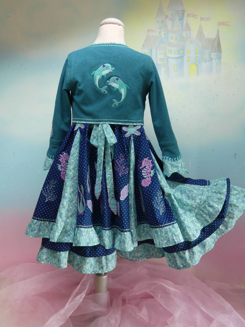 1Teil Bolero Gr. 86-140 Delfin Seestern Seepferdchen Sweaty Jäckchen Türkis Flieder Einschulung Unikat Feenkleiddesign von FeenkleidDesign2020