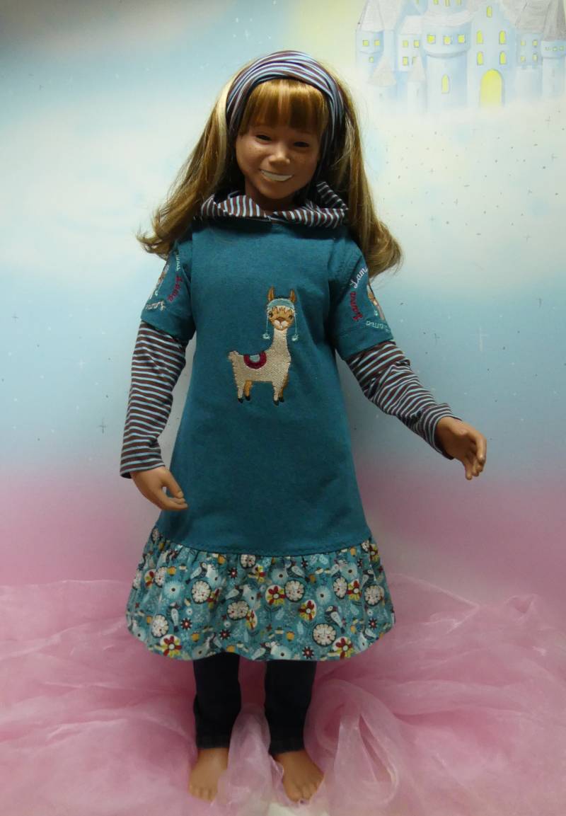 1Teil Gr. 86-140 Tunika Kleid Lama Alpaka Pako Türkis Braun Hoodie Kapuze Frech Terry Sweaty Und Jersey Handmade Unikat Feenkleiddesign von FeenkleidDesign2020